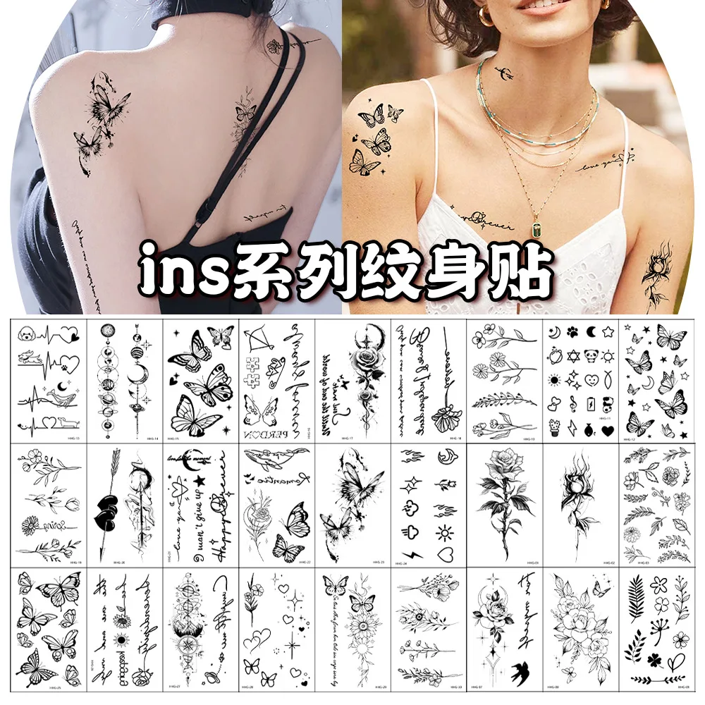 

30 Sheets Dark Gothic Butterfly Flower Temporary Tattoo Stickers Realistic Waterproof Premium For Women Daily Party Use Black