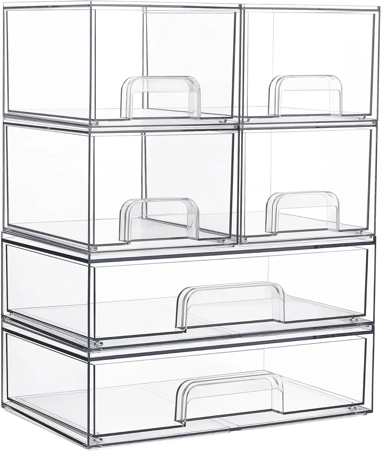 

6-Piece Clear Plastic Stackable Storage Drawers for Bathroom, Kitchen, and Laundry Organization