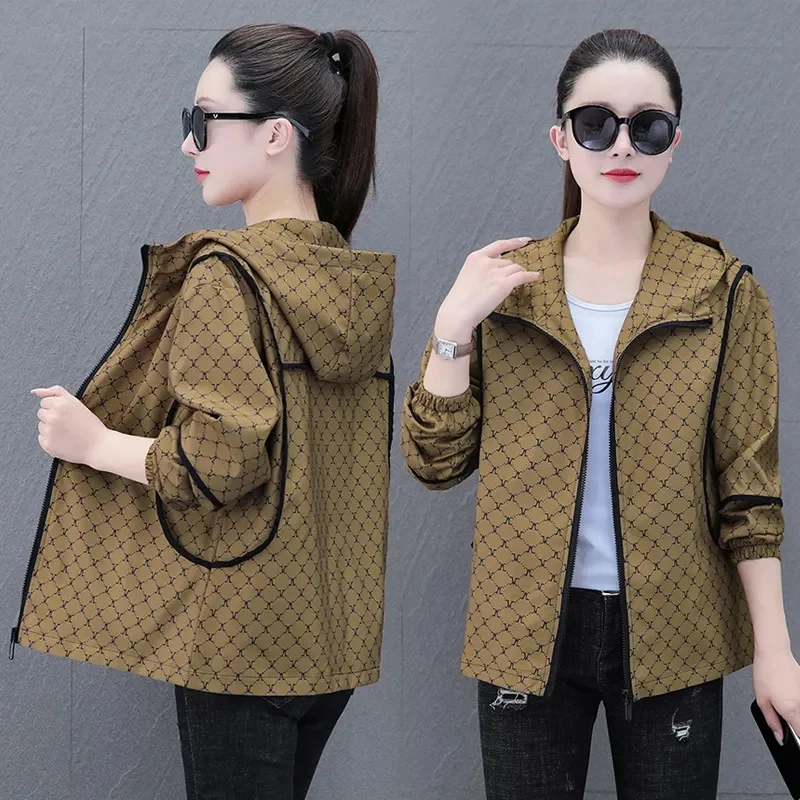 

Hooded Windbreaker Coat Women's Spring Autumn New Small Fragrance Jacket Fashion Korean Female Outwear Loose Plus Size Overwear