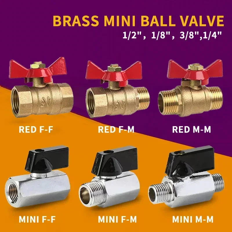 

Brass Ball Valve Air Compressor Water Gas Oil Shut Off Valve 1/8" 1/4" 3/8" 1/2" BSP Threaded Mini Male To Female