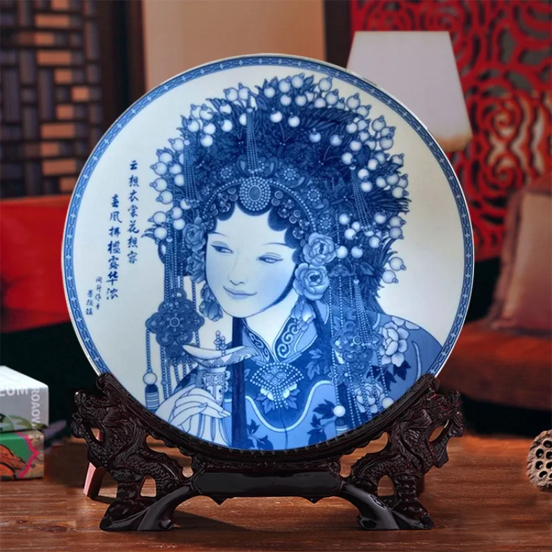 

Jingdezhen Ceramic Hallway Decorative Tray Modern Chinese Style Furnishings Ornament Decoration Wall-Plate Hanging Dish Peking O