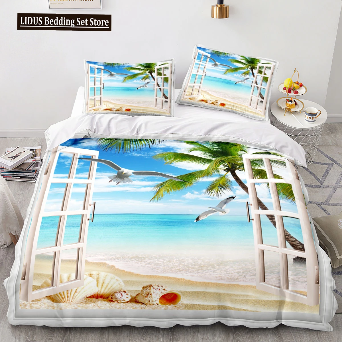 

Sea View Coconut Duvet Cover Large Calico Double Size Quilt Bedding Set Single Full Set For Teens Adults Microfiber Single