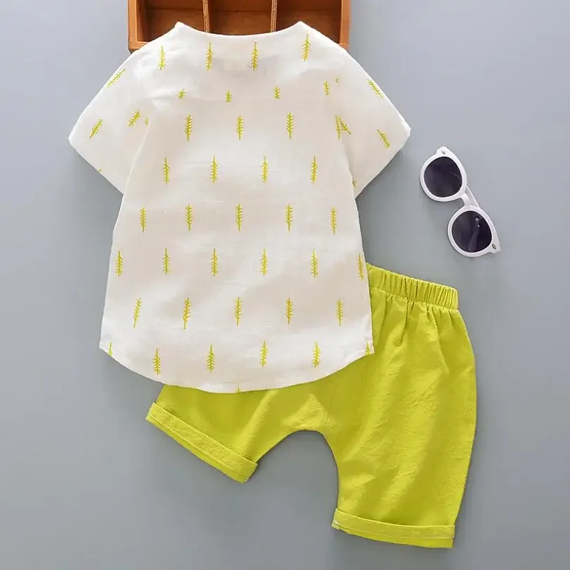 Ensemble de vêtements d'été en coton et lin pour bébé garçon, chemise à manches courtes + short, 2 pièces trempées