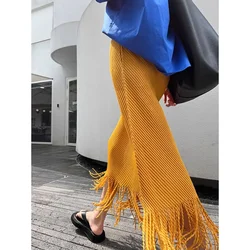 Pleats Pleated Fringe Half Skirt Fashion Versatile High Waist Casual Loose Elastic Large Women's Long Dress New Style