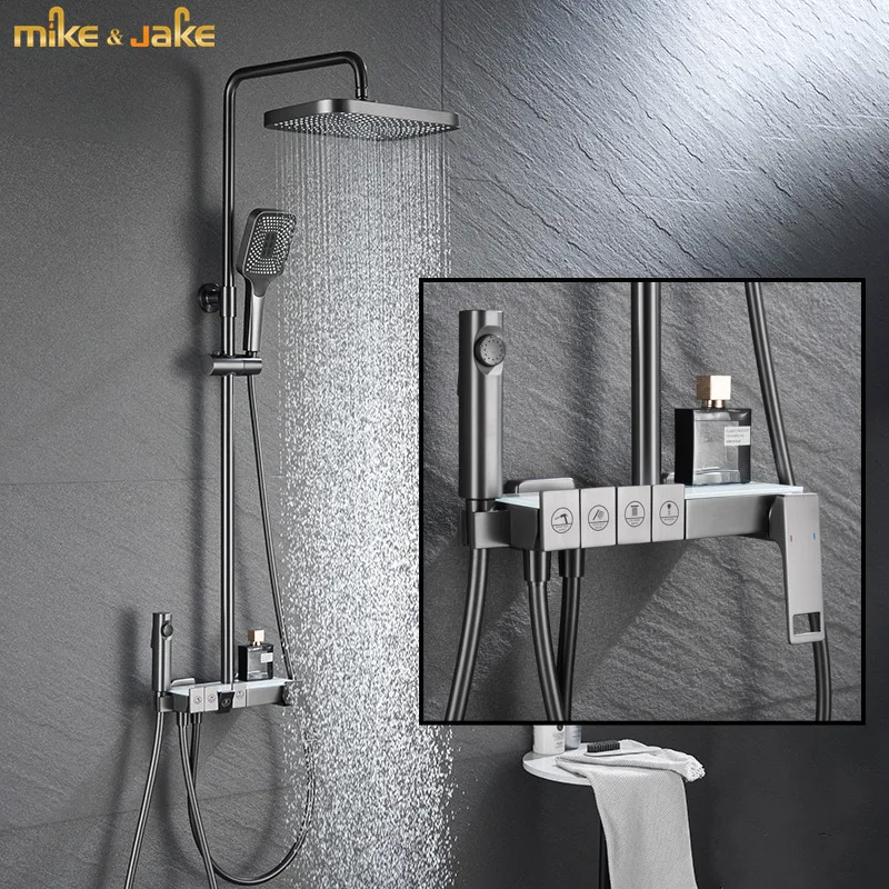 

Gunmetal gray 4 function bidet shower mixer hot and cold light gray piano shower mixer rainfall brushed gray shower faucet kit