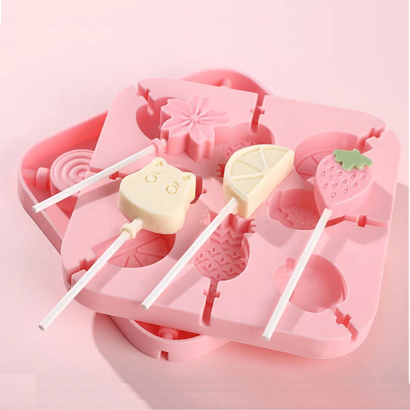 3D Cute Flower Round Silicone Lollipop Molds Jelly Candy Chocolate Cookie Mould Food Grade Cake Decorating Kitchen Baking Tool