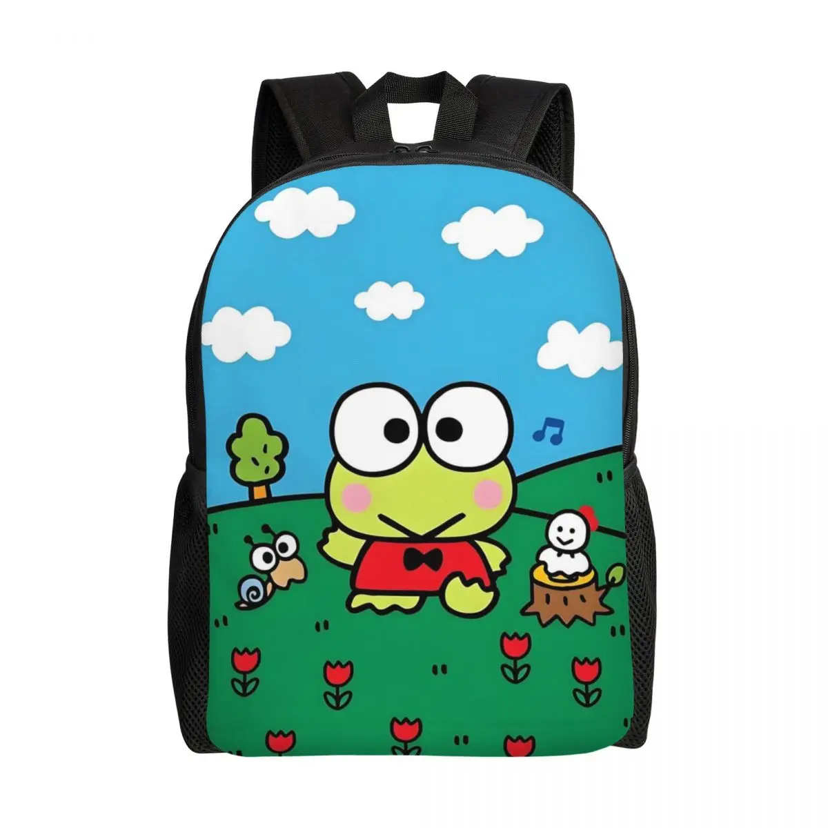 

Custom Adorable Keroppi Laptop Backpack Men Women Casual Bookbag for College School Student Green Frog Bag