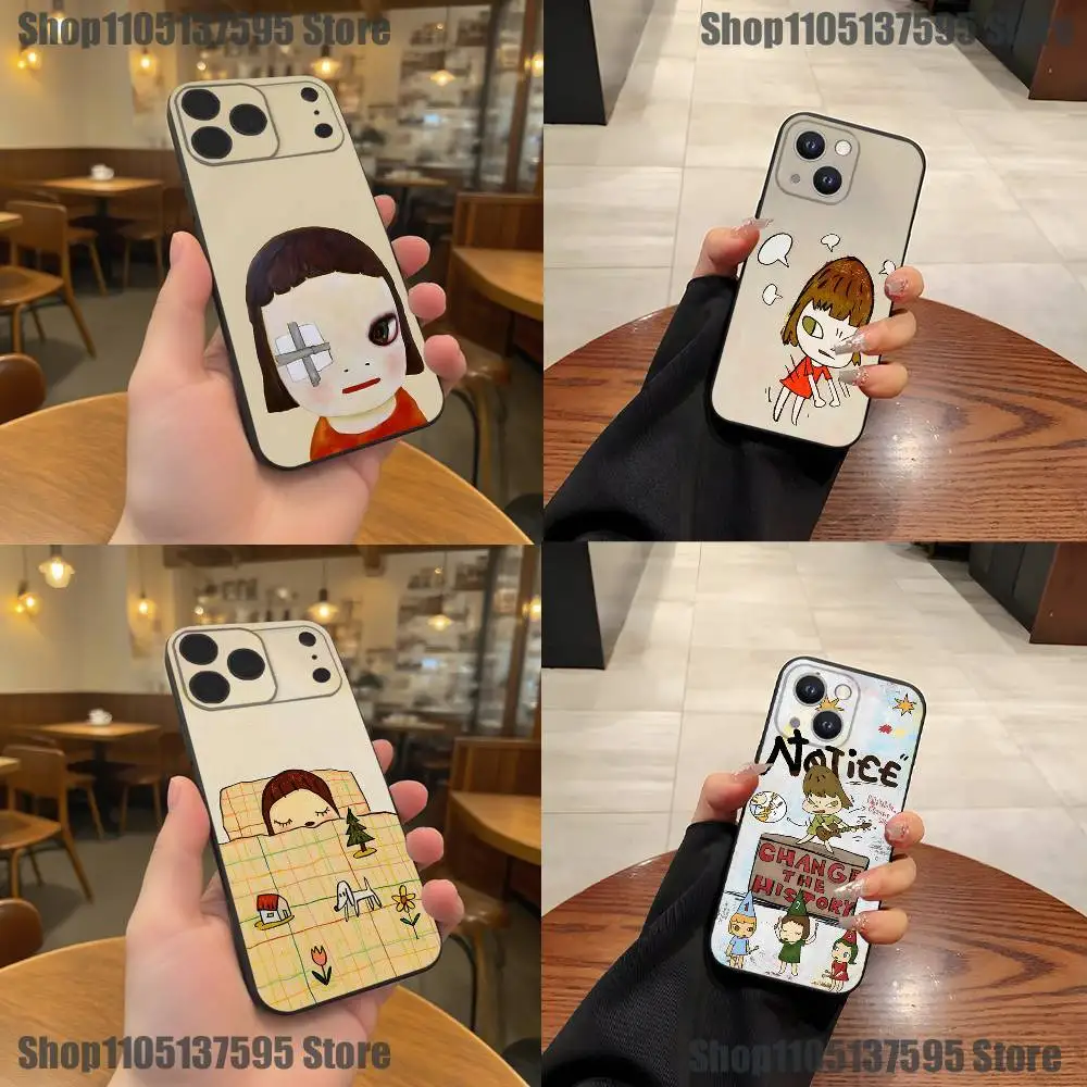 

Y-Yoshimoto Nara Girl ART Phone Case For iPhone 17,16,15,14,13,12,11,Pro,XS,Max,XR,Plus,E,SE4,Mini Black Soft Cover