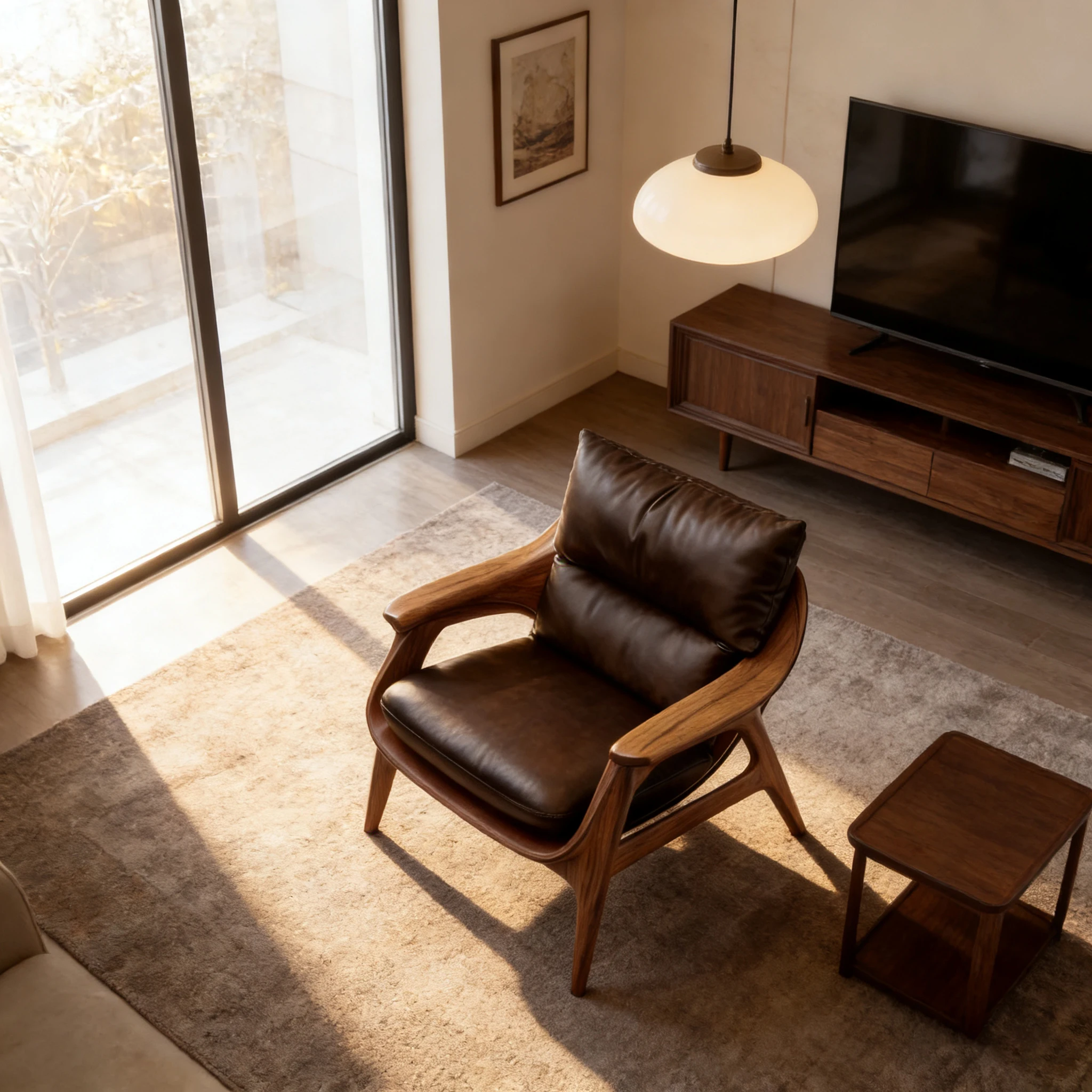 

tyNorth American Black Walnut Leisure Chair Solid Wood Texture Real Leather Cushioning Light Luxury Zen Corner Style@