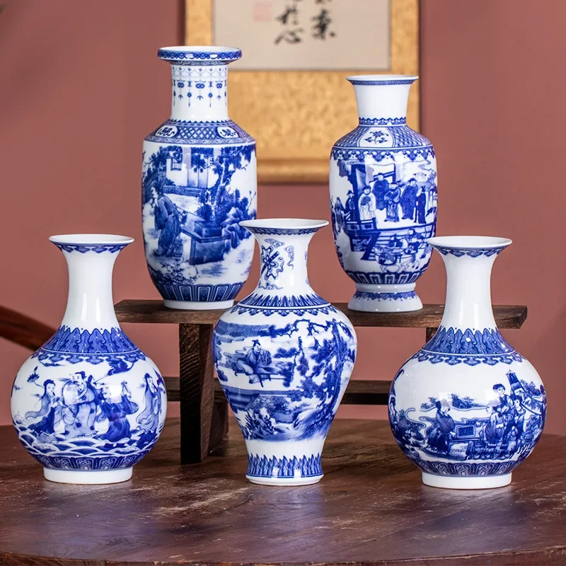 Blue White Porcelain Chinese Vase Living Room Flower Arrangement Ornaments Jingdezhen Antique Ceramics Handmade Home Decorat