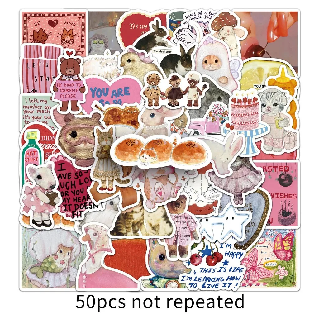 50 Pieces Retro T-Shirt Pattern Stickers - Korean Retro & American Style DIY Graffiti Decals Giajar Sticker Store