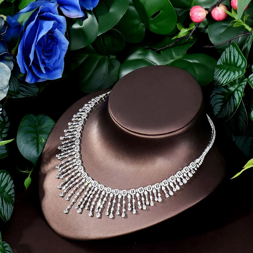 4 Pcs Women's Set Elegant Lady Tassel Set Zirconium Necklace Earrings Bracelet Accessories Dress Party Wedding Festival M-125
