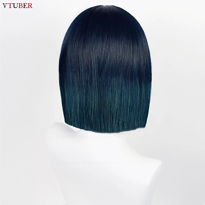 Sumeru Tighnari Cosplay Wig Tighnari 30cm Short Dark Blue Green Heat Resistant Synthetic Hair Game Genshin Anime Wigs + Wig Cap