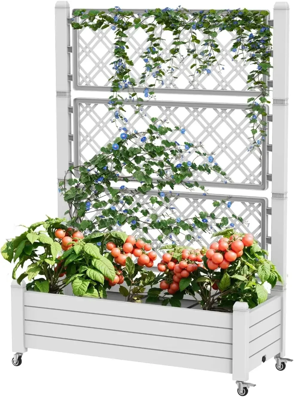 

Elevated Garden Bed with Trellis - 43.43"x18.27"x64.29" Resin Planter Box w/Stand, Drain Plug & Water Monitor (Ashen)