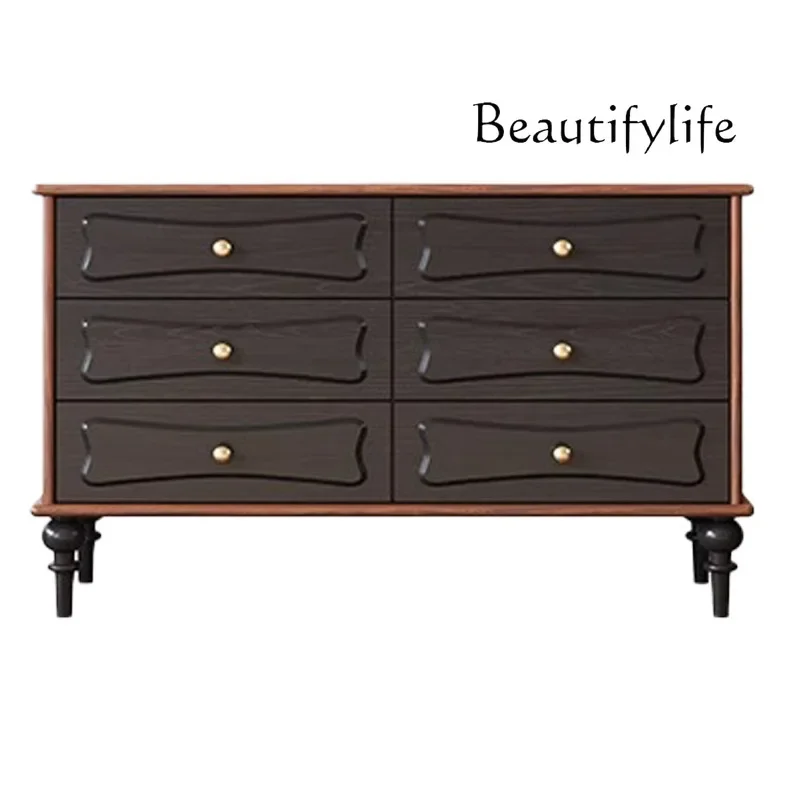 X36 Retro Dining Side Entrance Cabinet, Solid Wood Two-color Drawer Storage Cabinet, Bedroom Light Luxury Multi-layer Chest Cabi