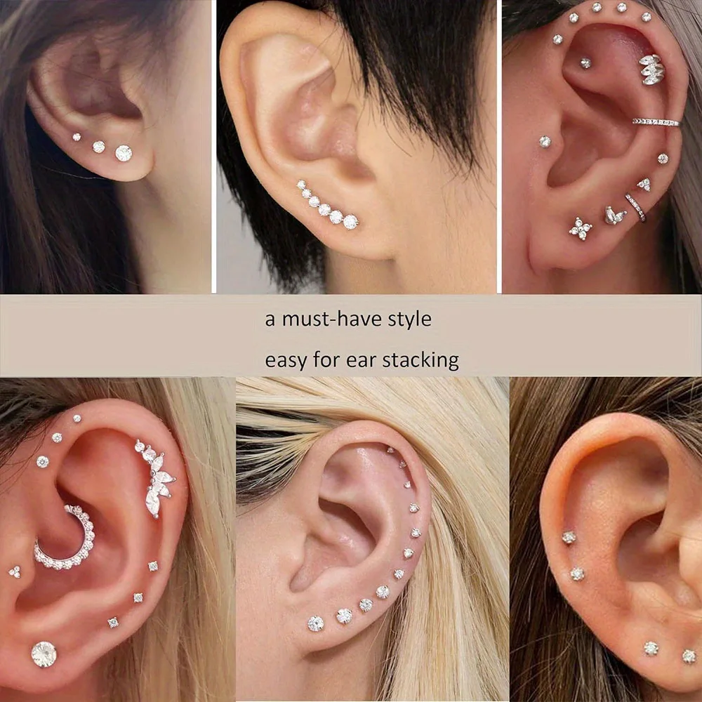 16G 16Pcs Tragus Earrings Lip Rings Labret Studs Jeweled Cartilage Helix Earrings Flexible Clear Bar Medusa Piercing Retainer