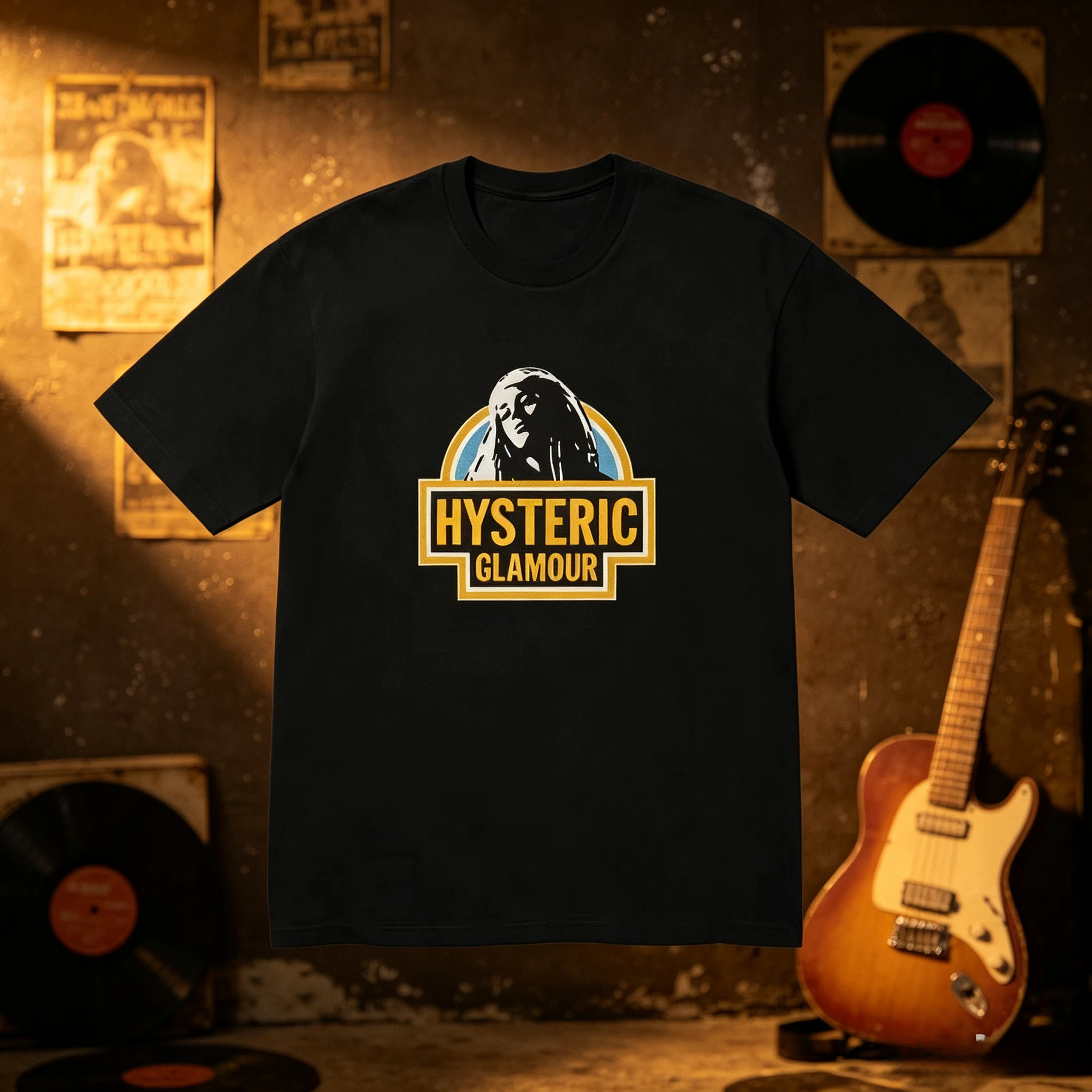 Men Black Crew Neck T-shirt Figure Portrait Badge Graphic Print Short Sleeve Unisex Retro Rock Streetwear Tops