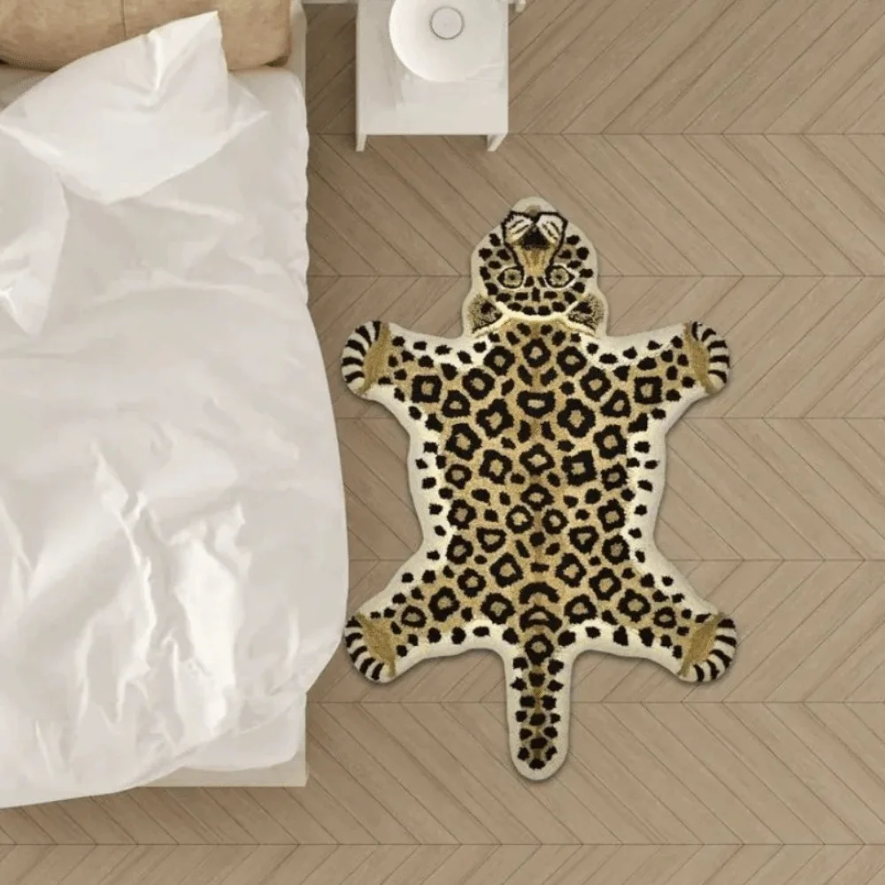 Cartoon Pink Tiger Carpet Leopard Pattern Striped Tiger-shaped Doormat Wear-resistant Absorbent Bedroom Floor Mat Home Decor