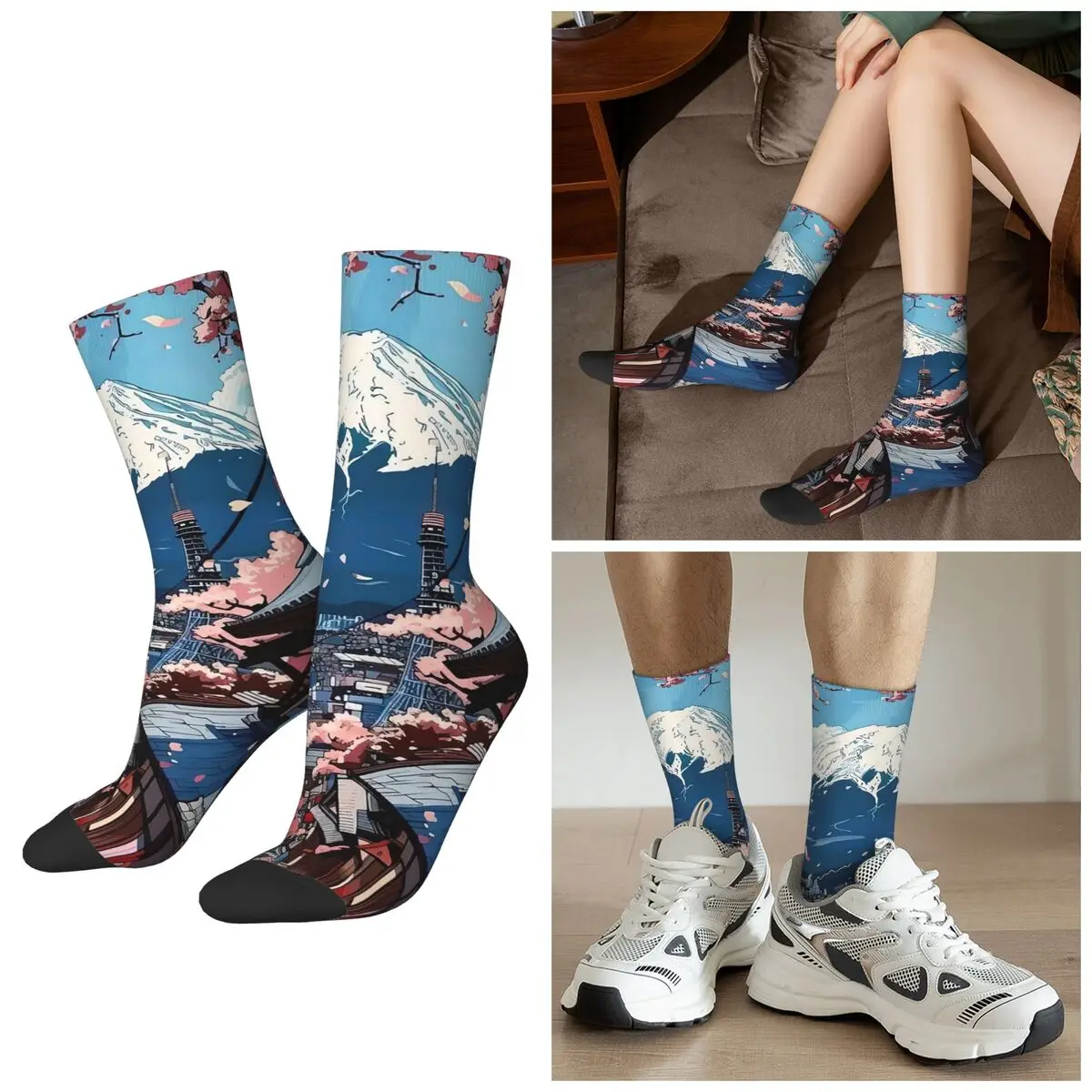 

All Seasons Mount Fuji Art Socks Harajuku Crew Socks Funny Stockings for Men Women Gifts