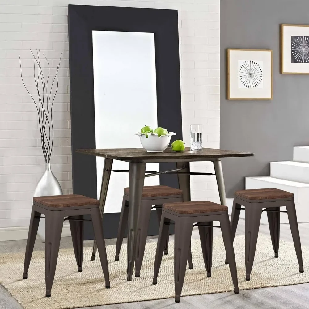 Metal Dining Chairs Set, Bancos Escolares Empilháveis, Bar Curto, Classro, Conjunto de 4, 18"