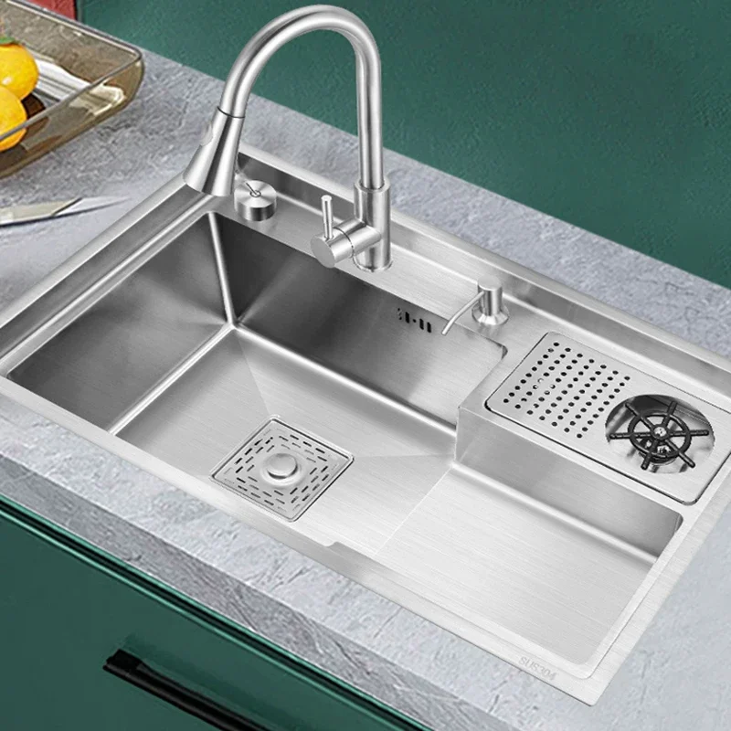 Undercounter Step Single Sink Nano Silver Stainless Steel Kitchen Handmade Dishwasher Kitchen Sinks