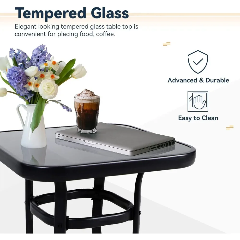 طقم كراسي هزازة خارجية مكون من 3 قطع، طقم كراسي محادثة فناء الشرفة مكون من قطعتين مع طاولة قهوة زجاجية