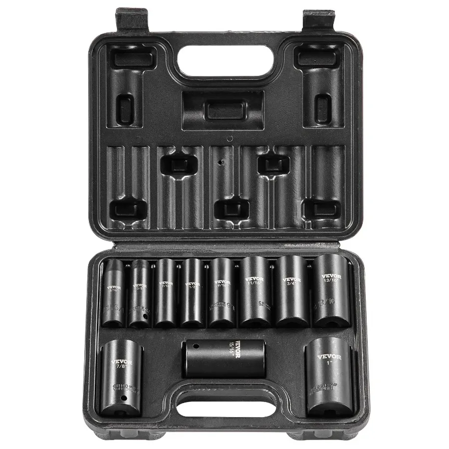 

Impact Sockets Set 11pcs 6-Point 3 8in Drive Bit Ratchet Tool Kit Case