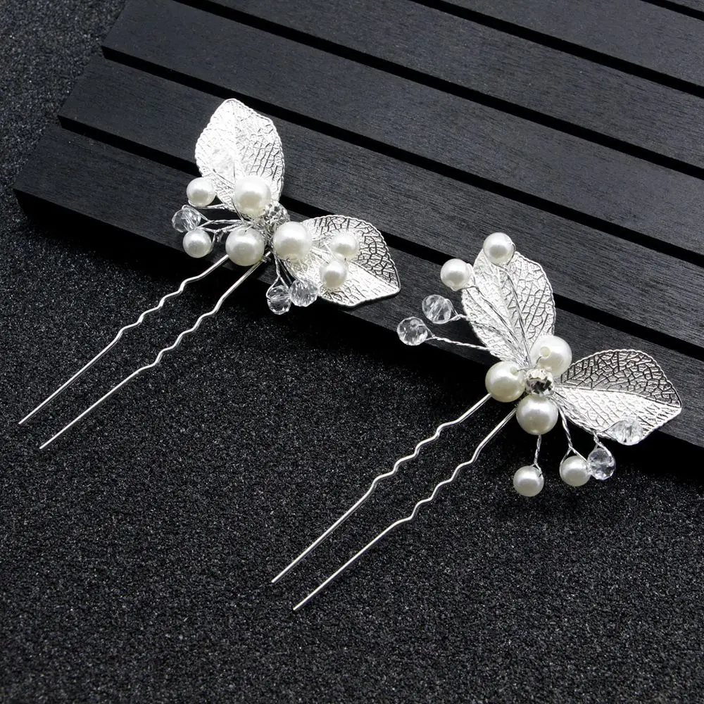 Elegant Gold Color Metal Hair Pins Vintage Wedding Bridal U Shape Leaf Hair Clips Barrettes Women Hair Jewelry Accessories Gifts