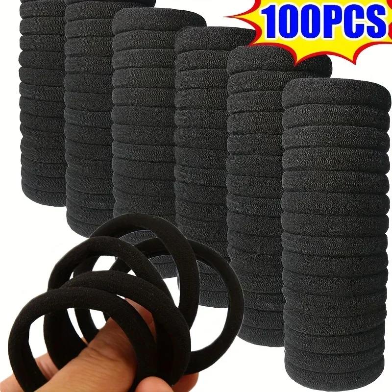 100 Stück hochelastische Haarbänder für Mädchen, schwarzes Haarband, Gummibänder, Pferdeschwanzhalter, Haargummis, Kinder-Haar-Accessoires
