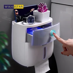 WIKHOSTAR Wall Mounted Toilet Paper Holder Waterproof Roll Paper Shelf Tissue Box Bathroom Storage Rack Organizer