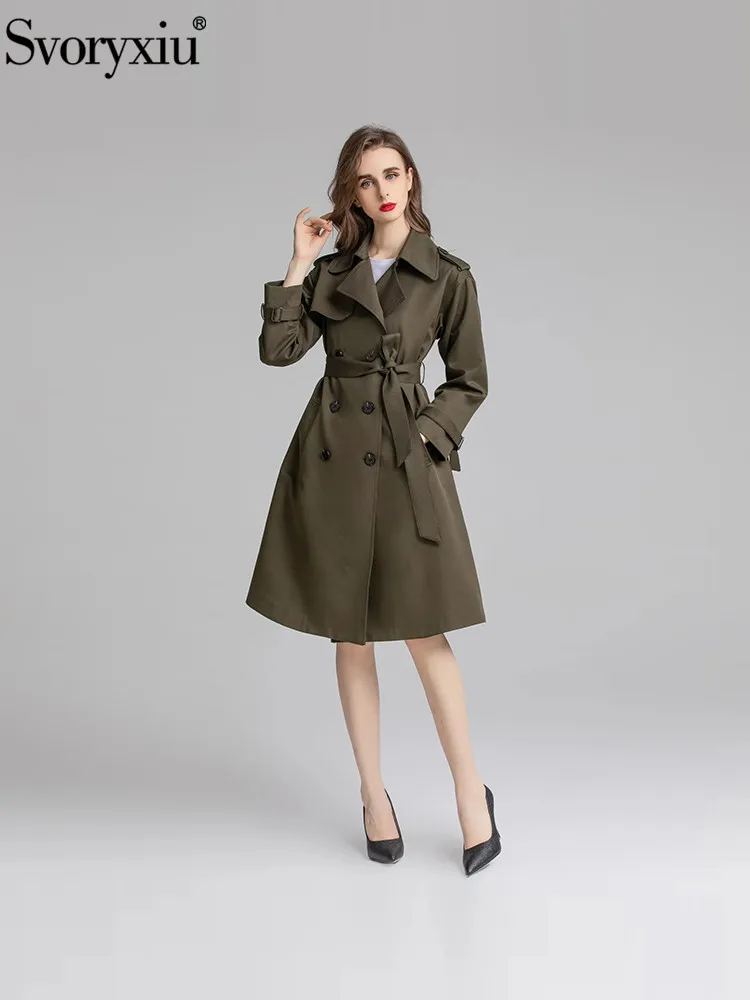 

Svoryxiu Fashion Runway Autumn Winter Vintage Knee-Length Trench Coats Women's Turn-down Collar Long Sleeve Belt Outerwear