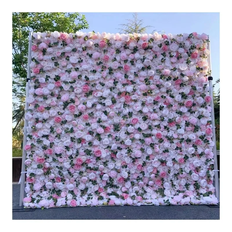 Parete di fiori artificiali roll up flower wall per fondale di nozze