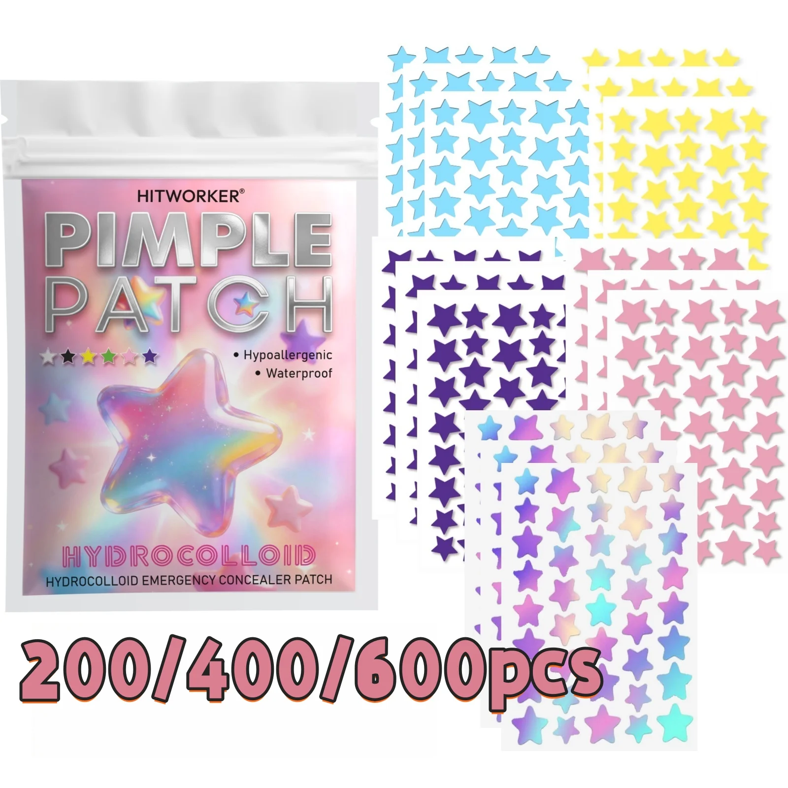 200/400/600Pcs Colorful Cute Acne Pimple Patches, Mixed Shapes Hydrocolloid Blemish Stickers, Invisible Spot Covers for Facial S