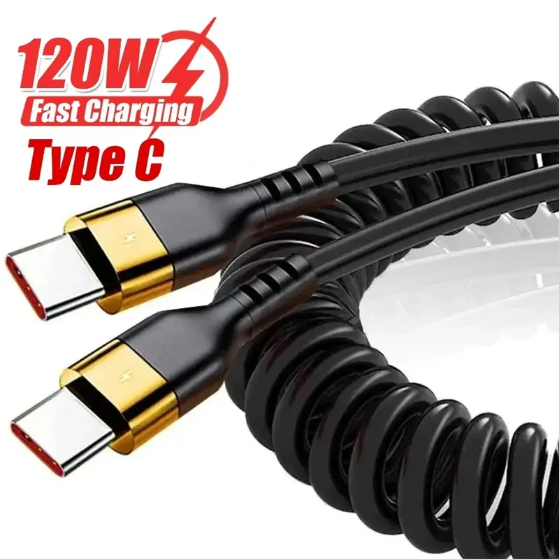 

Type C To Type C Spring Cable PD 120W Super Quick Charging Data Cable Wire For iPhone 15 Pro Max Series Samsung Type C Data Cord