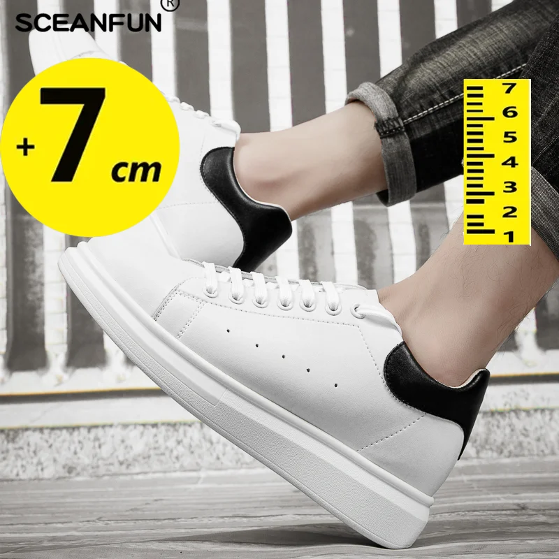 Elevator shoes men women sneakers height increasing shoes invisible 7cm heighten increase sports shoes man taller lift White