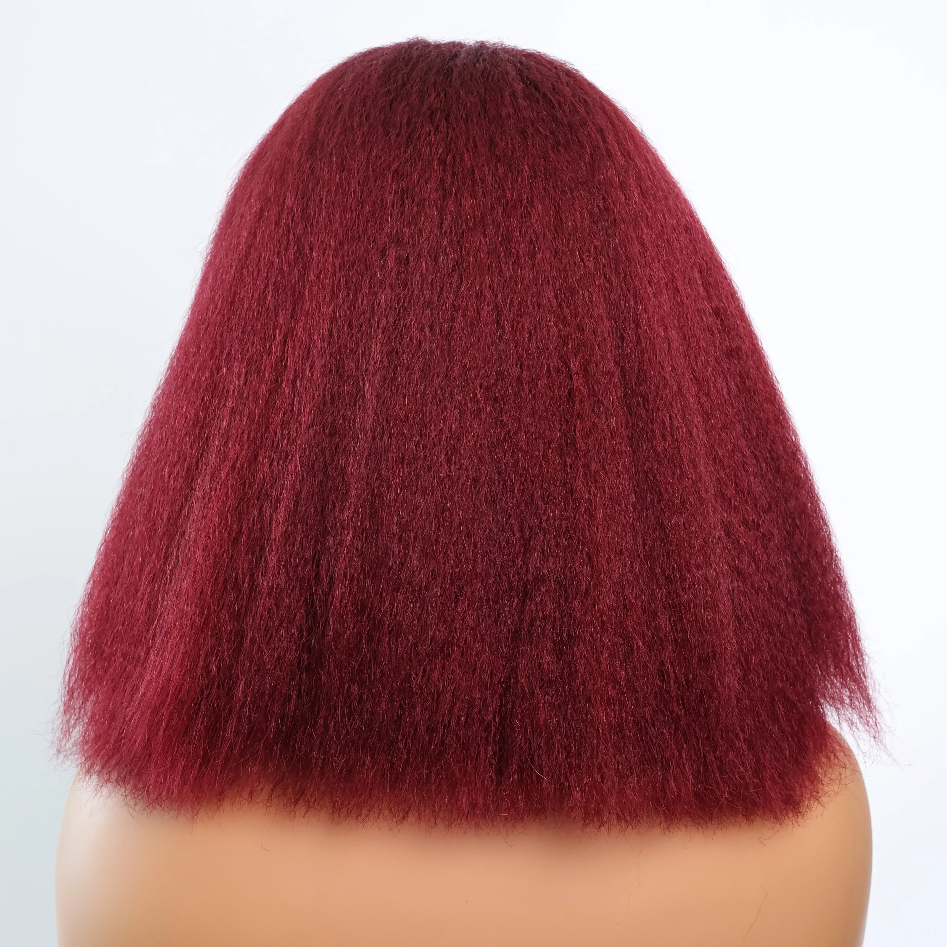 密度200の縮れストレート99Jボブウィッグ人毛ブラジル産バーガンディレッドカラー13x4レースフロント人毛ウィッグ焼きショートヘア