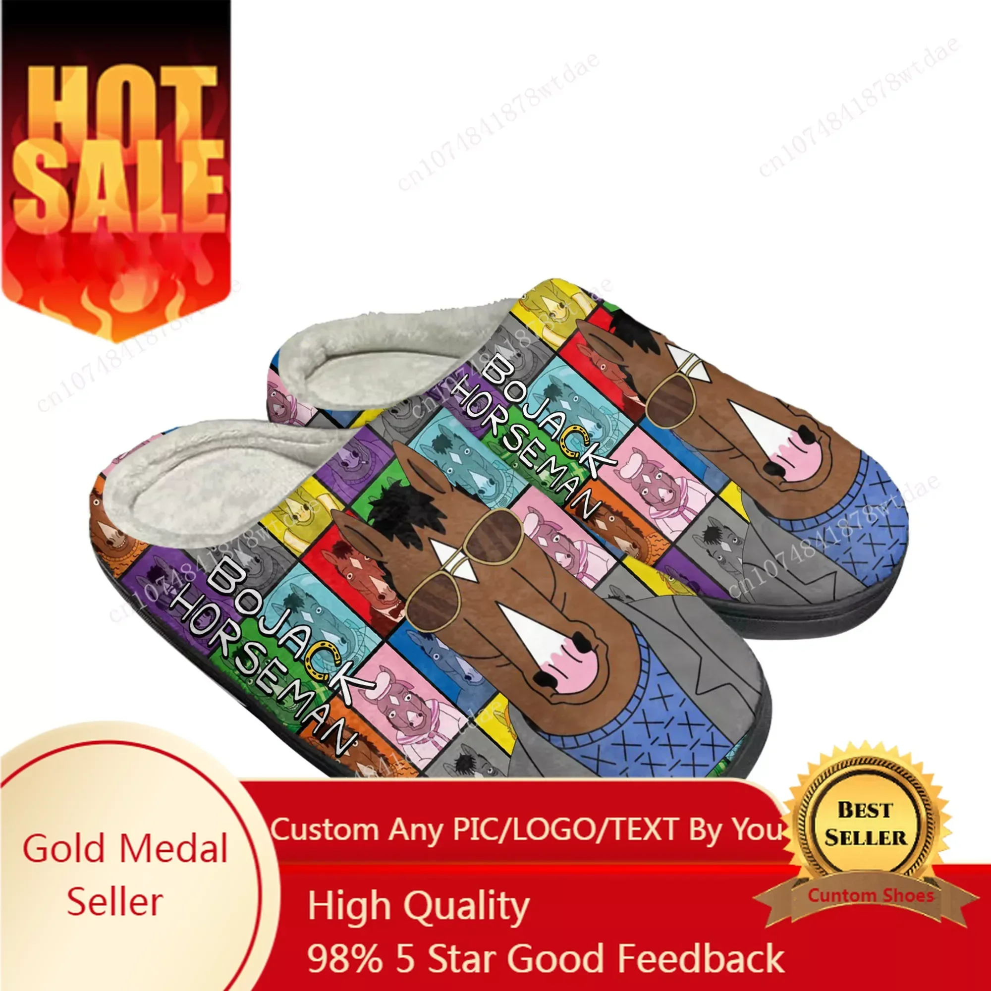 

Horse Man Home Cotton Slippers Mens Womens BoJack Plush Bedroom Casual Keep Warm Shoes Anime Custom Thermal Indoor Slipper