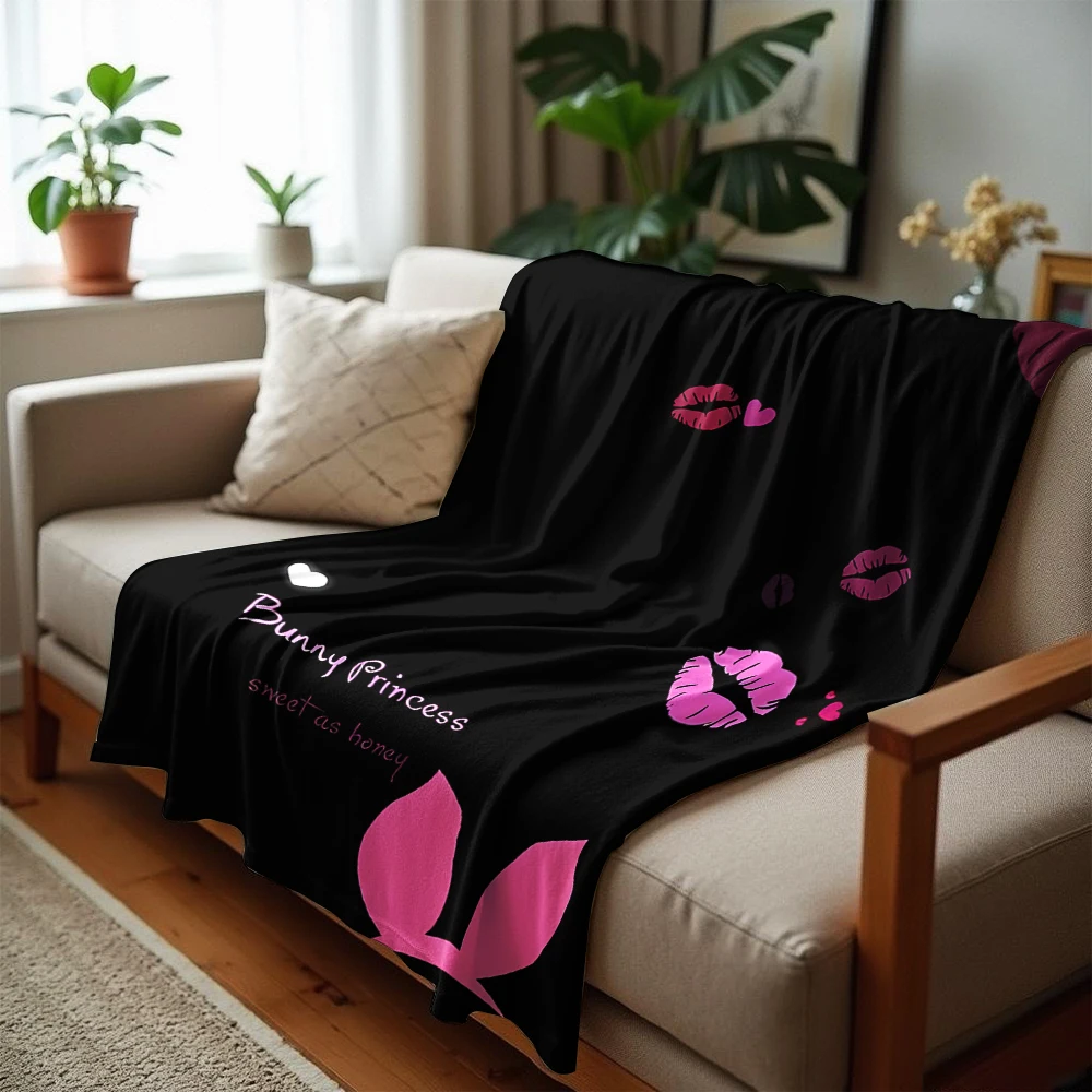 Bunny Lip Anime Cartoon Flannel Blanket Soft Warm Throw for Bedroom Sofa Car Kids Holiday Gift