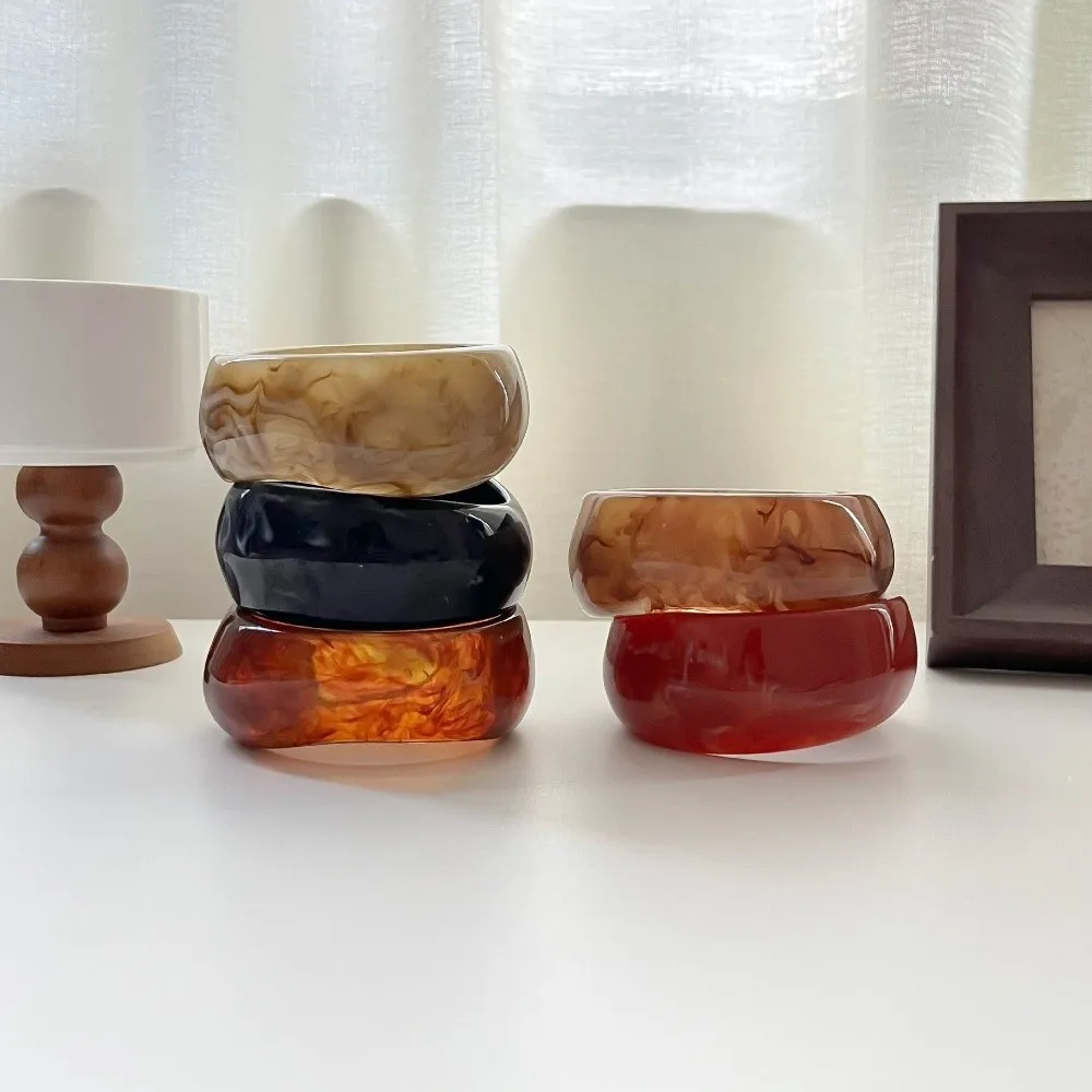 Vintage Wide Irregular Resin Bracelet Thickened Geometric Cuff Bracelet Exaggerated Marbling Chunky Bangle Gifts