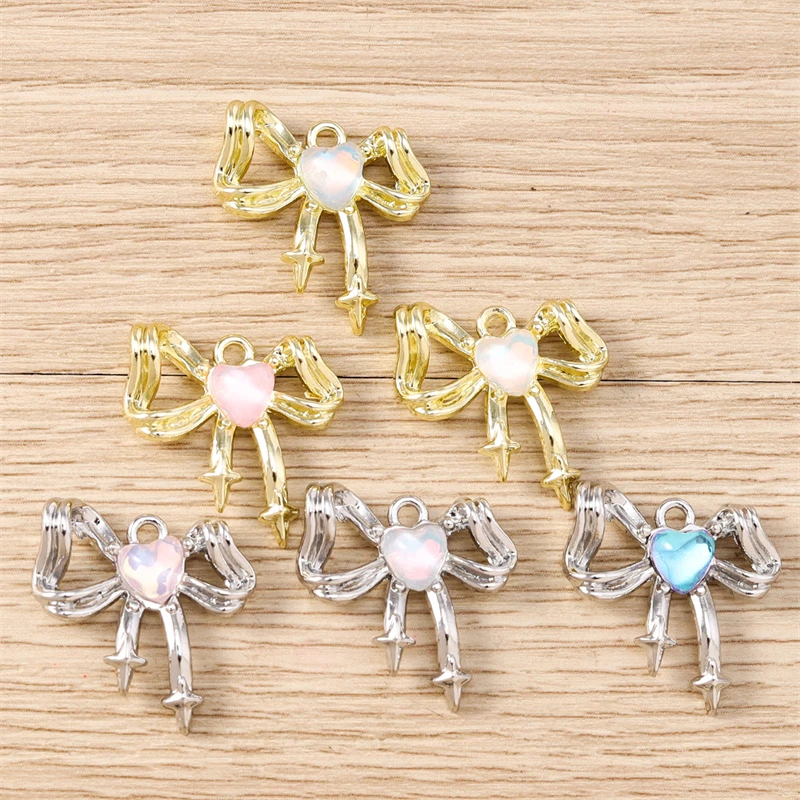 5 Stück 21x20mm Niedliche Kristall-Legierungs-Schleifenanhänger für Schmuckherstellung, Ohrringe, Anhänger, Halsketten, Armbänder, Accessoires, DIY-Geschenke – Detail 9
