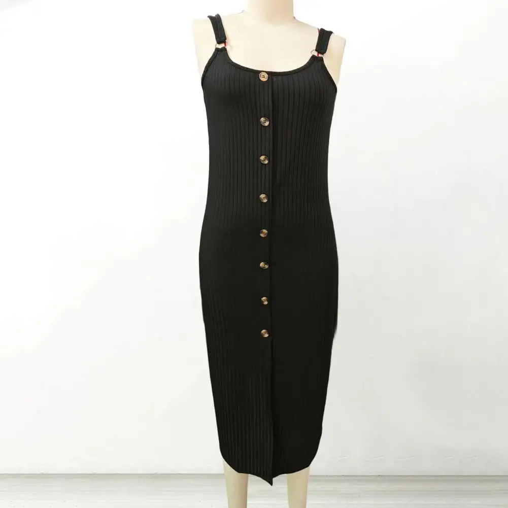 Elastic Dress for Women Women Dress Women’s Ribbed Knit Maxi Dress Button Down Bodycon Summer High Slit Office Workwear