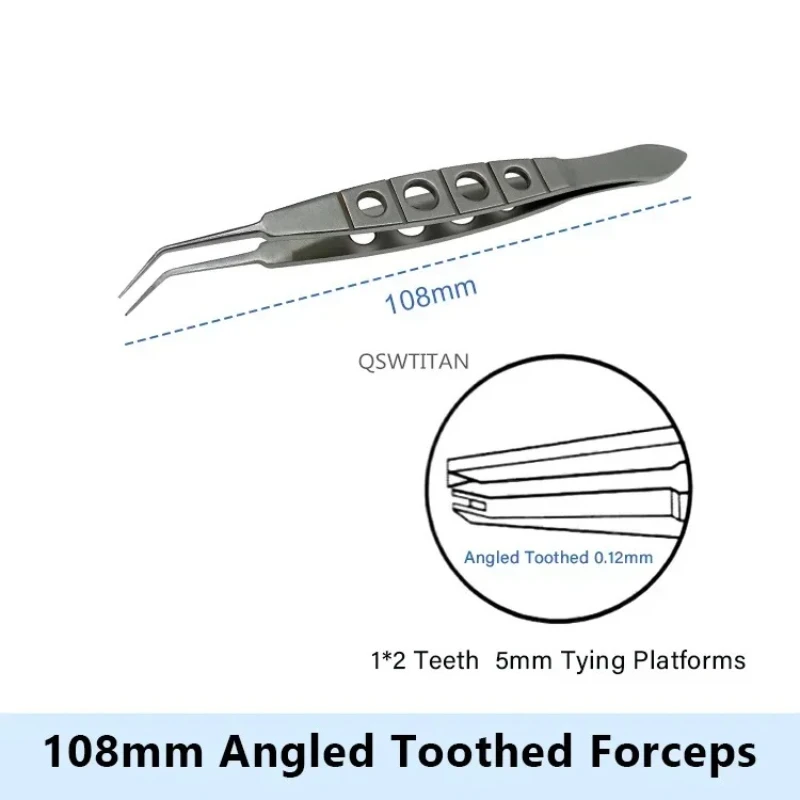 QSWTITAN ملقط العيون الفولاذ المقاوم للصدأ ملقط مسنن 108 مللي متر أداة طب العيون 1 قطعة