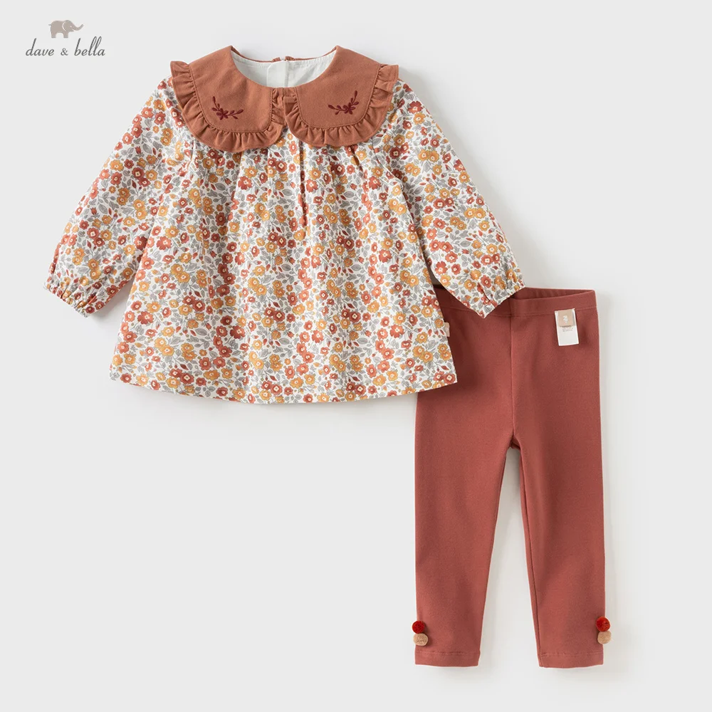 

Dave Bella Детский топ и брюки, комплект из двух предметов, осенний милый топ с цветочным принтом для девочек, модный комплект из двух предметов для улицы DB3254992