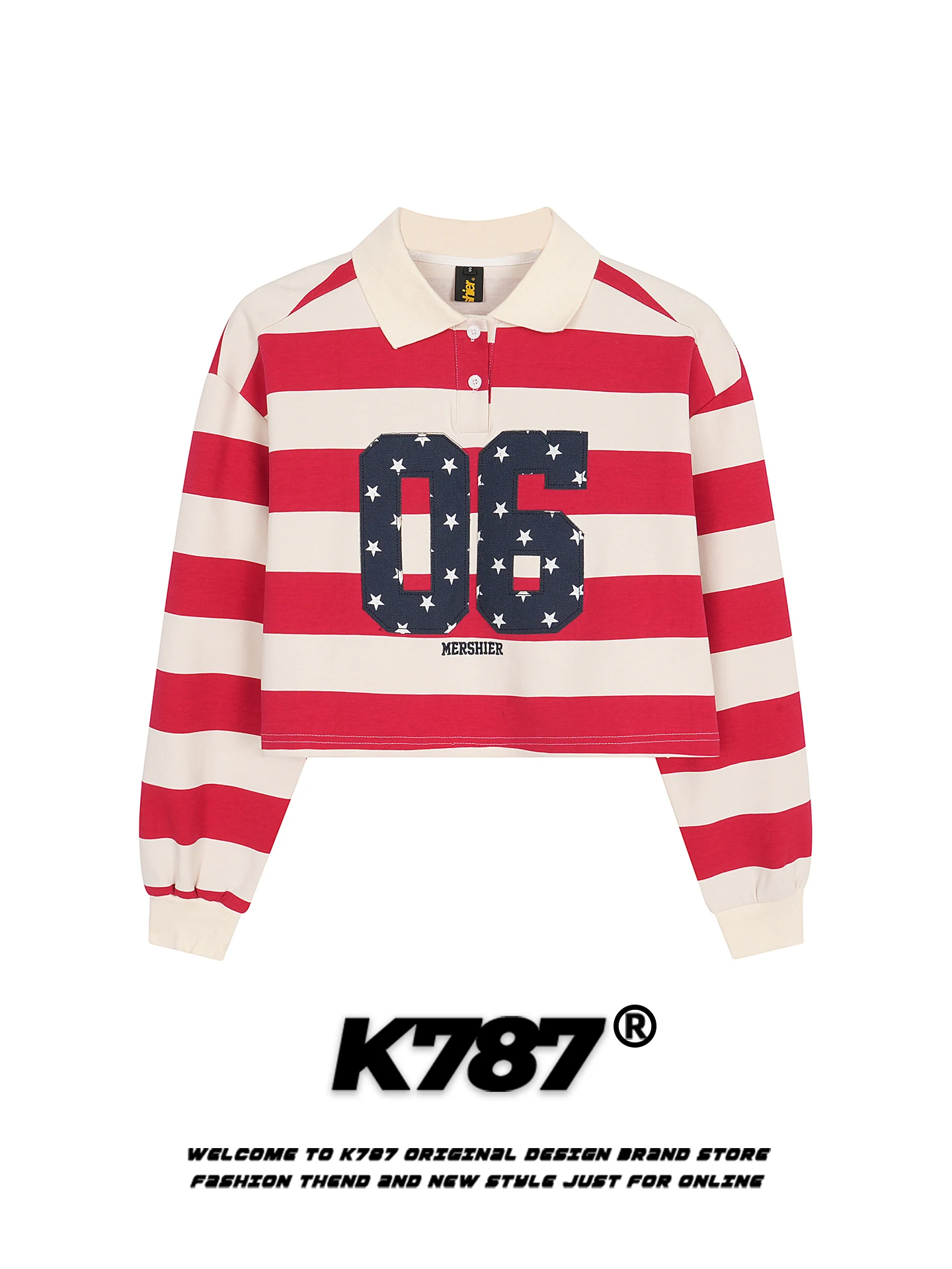 

K787 Американский ретро-свитшот с полосками и номерами, женский, повседневный, из хлопка и полиэстера, уличный стиль