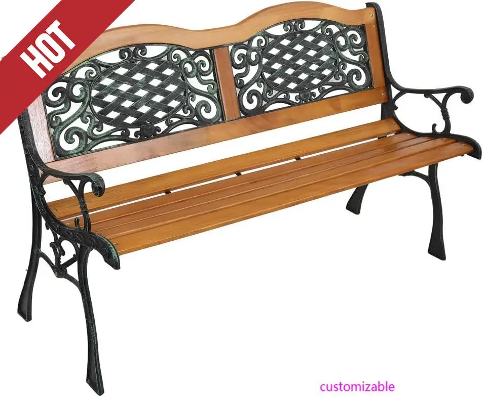 Banco al aire libre Banco de jardín de metal Banco de porche delantero, Banco de patio de madera con respaldo de PVC Bancos de parque con asiento de amor de hierro fundido