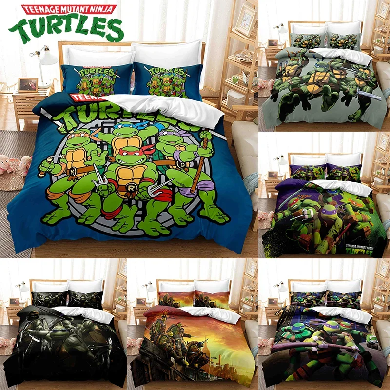 Teenage Mutant Anime Ninja Turtles Bedding Set Quilt Cover Pillowcase Cartoon Bed Bedroom Duvet Cover Decor Beddings Suit Gift