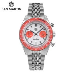 San Martin Chronograph Watch Men's Quartz Wristwatch VK64 39.5mm Original Sport Sweep Second Sapphire Waterproof 10Bar SN0116JS
