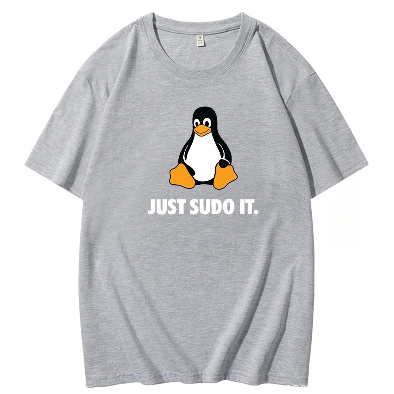 جاست سودو إت تي شيرت مضحك للرجال نظام التشغيل لينكس البطريق الملابس نمط بلايز قصيرة الأكمام تي شيرت الصيف تنفس #4