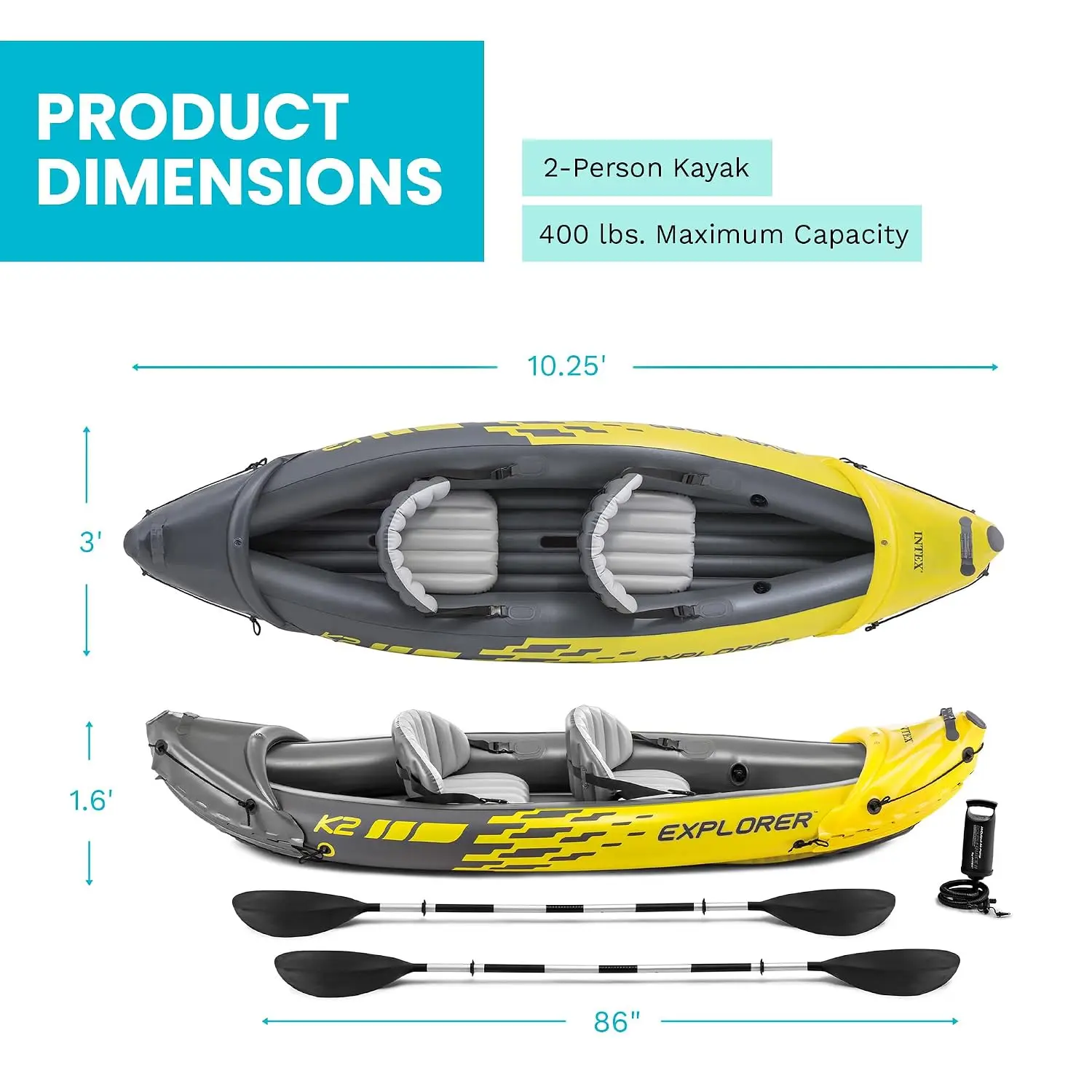 Inflatable Kayak Set, Deluxe 86in Paddles, High Output Pump & Adjustable Seats, Custom