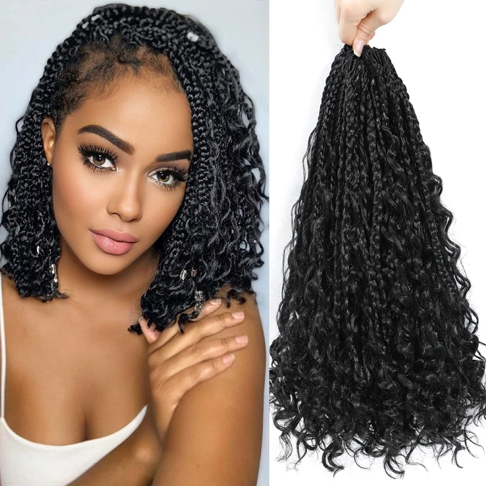 14 Inch Bohemian Synthetic Goddess Box Braids Crochet Hair With Curly Ends 1B T 27 30 Burgundy 4 Colors Braids Hair Extensions